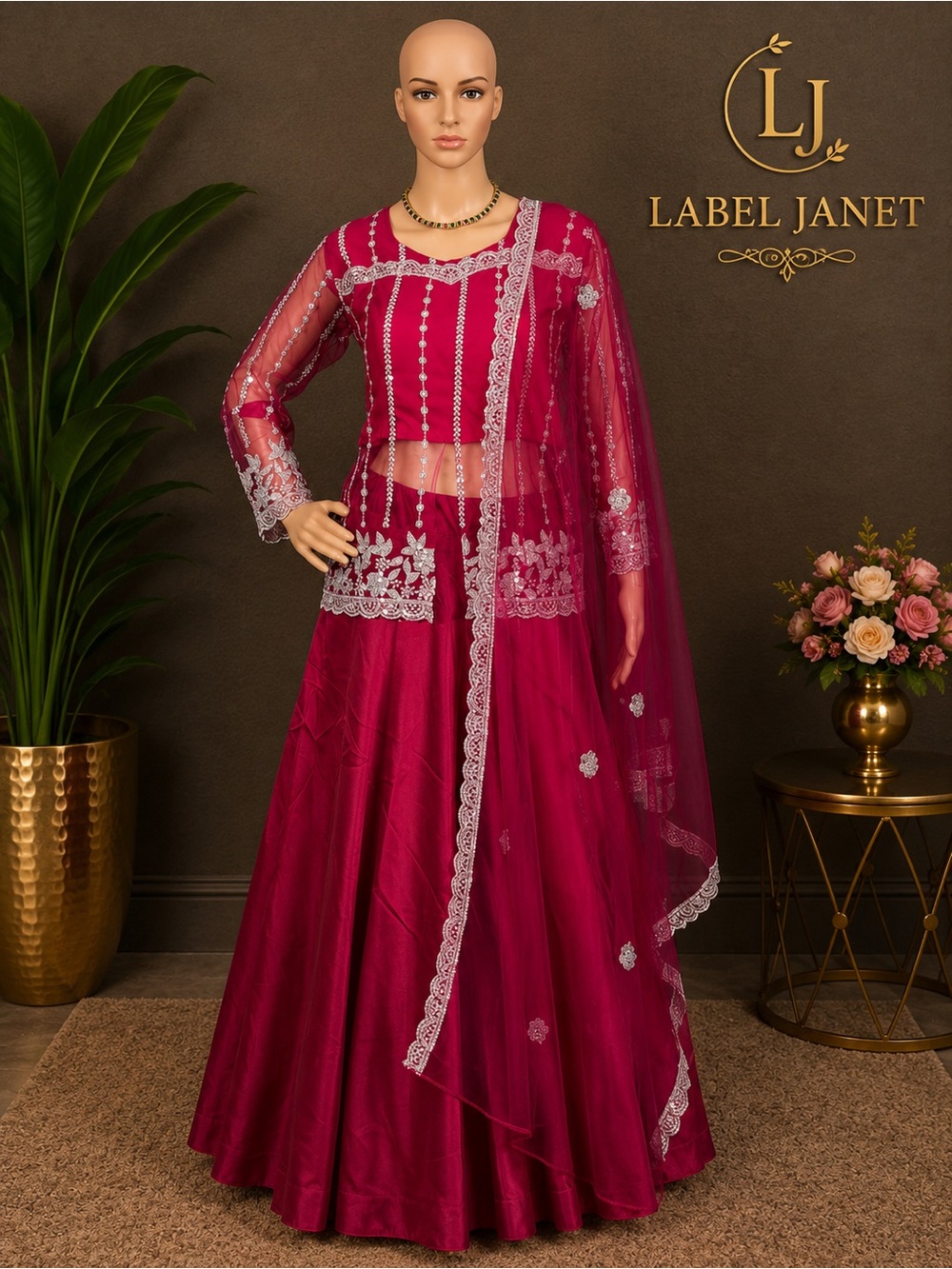 Brand new Raspberry Pink Embroidered Lehenga Set,Size - XXL(44”)